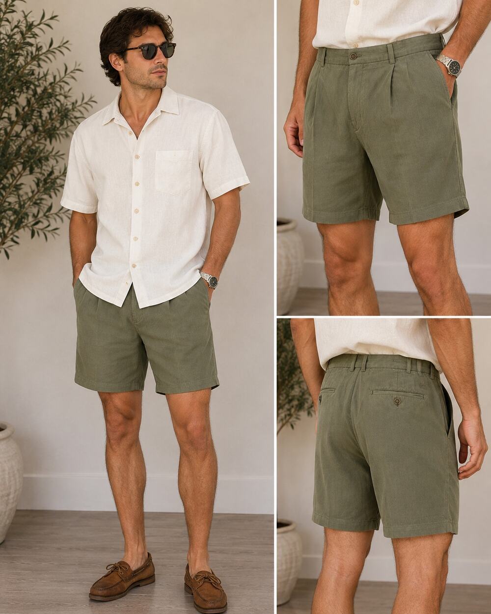 Tommy Bahama Men's Olive Silk Linen Pleated Dress Shorts Size 40 Flat Front